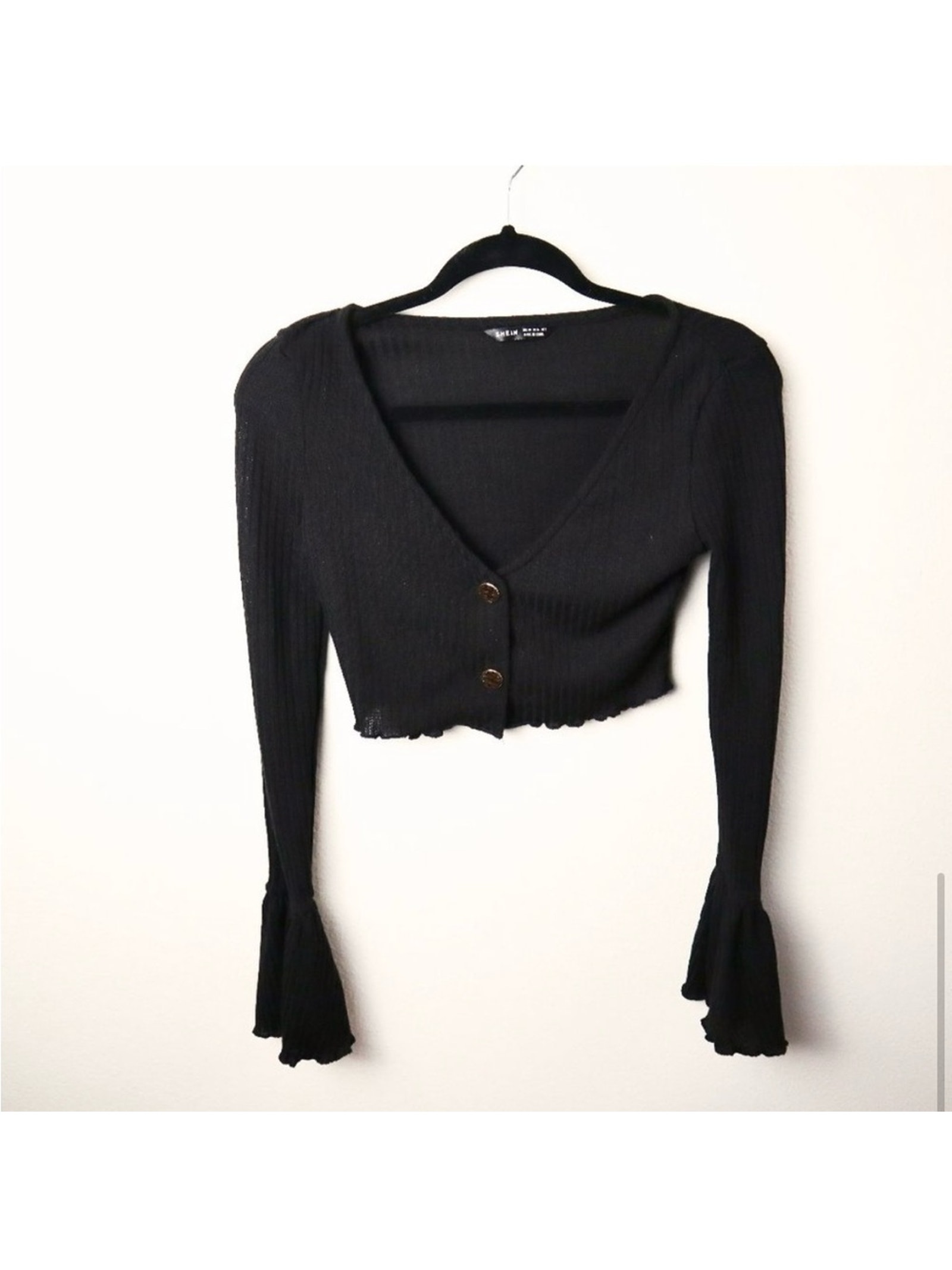 Shein Black Bell Sleeve Knit Top Size Xsmall Cropped